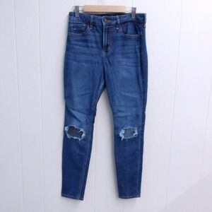 Hollister Ripped Knee High Rise Skinny Jeans Dark Wsh Denim Sz 5s(27"x28") #7187